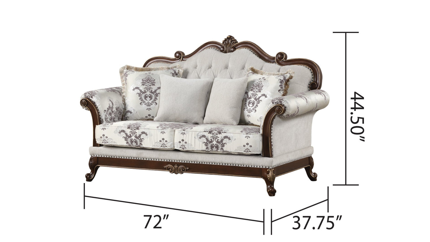 Gloria Traditional Style 5PC button tufted Living Room Set in white - Divine Heart L.A.