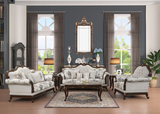 Gloria Traditional Style 5PC button tufted Living Room Set in white - Divine Heart L.A.