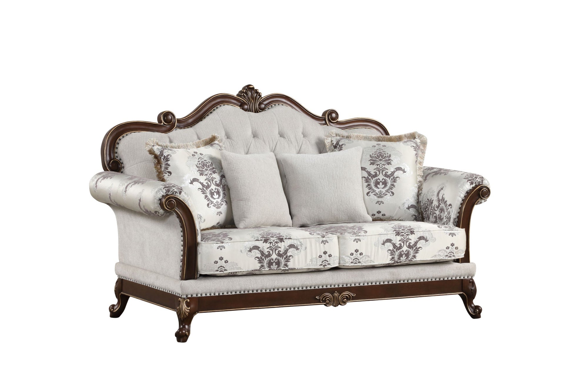 Gloria Traditional Style 5PC button tufted Living Room Set in white - Divine Heart L.A.