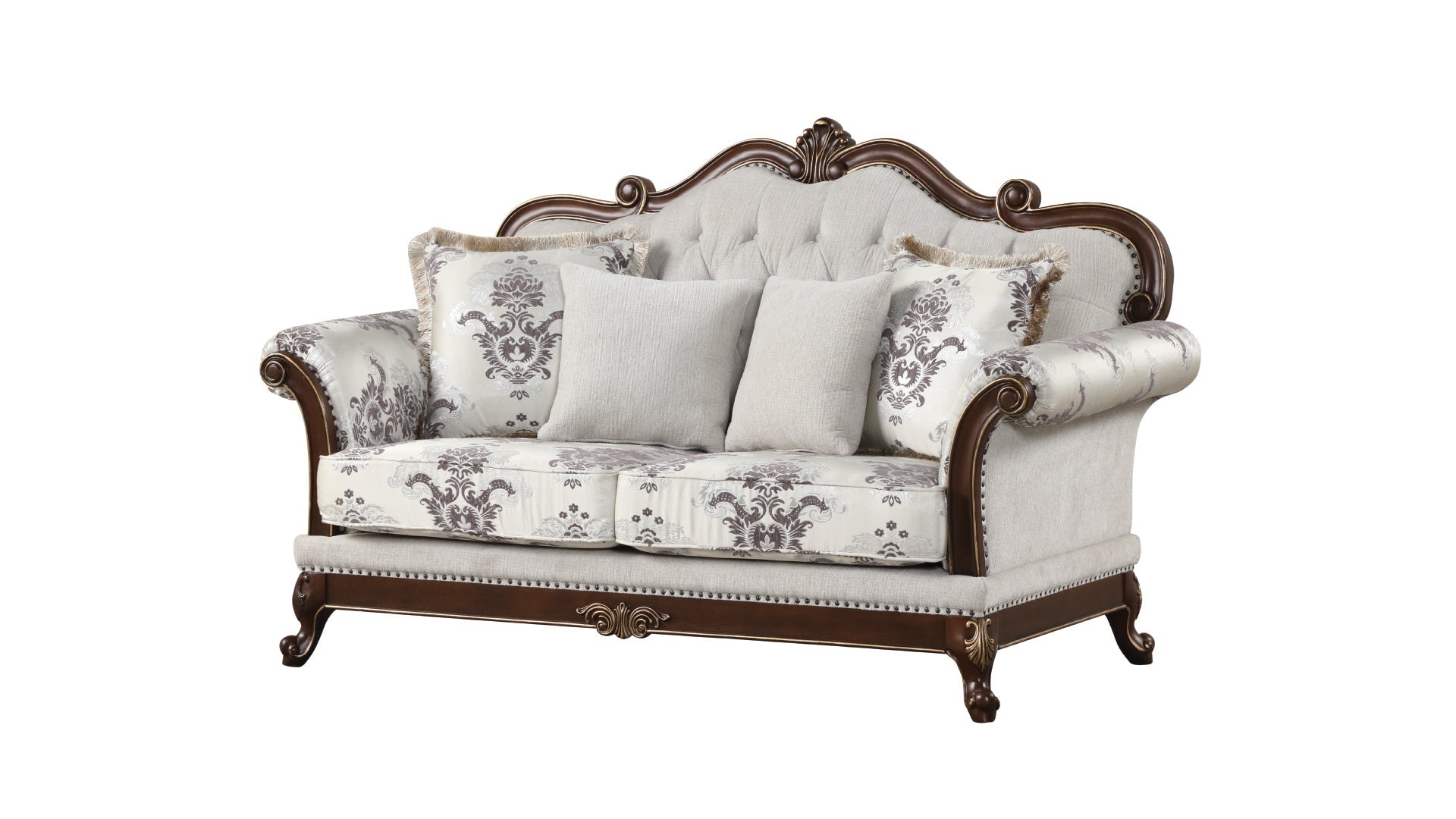 Gloria Traditional Style 5PC button tufted Living Room Set in white - Divine Heart L.A.