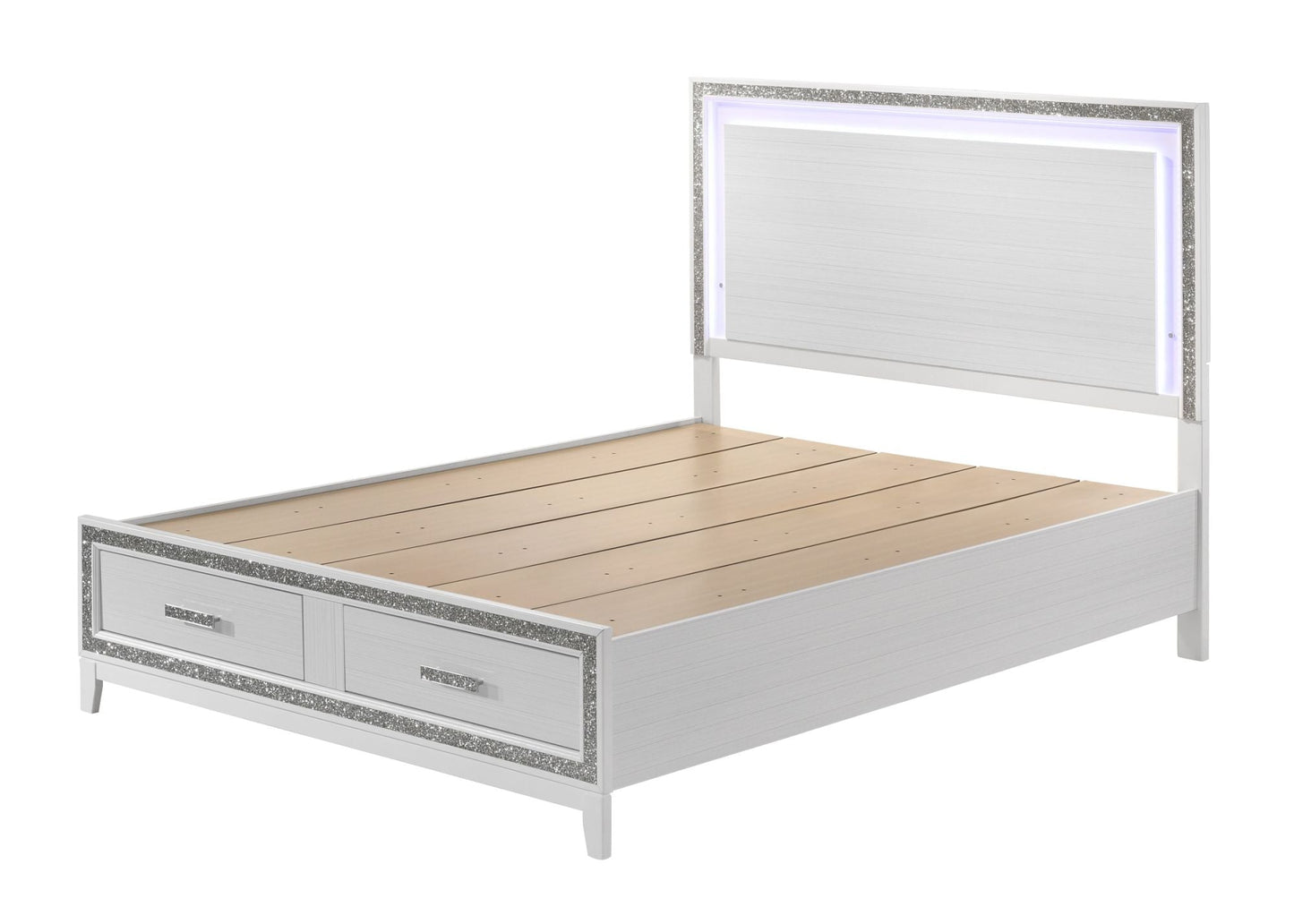 Haiden Eastern King LED Bed w/Storage in White - Divine Heart L.A.