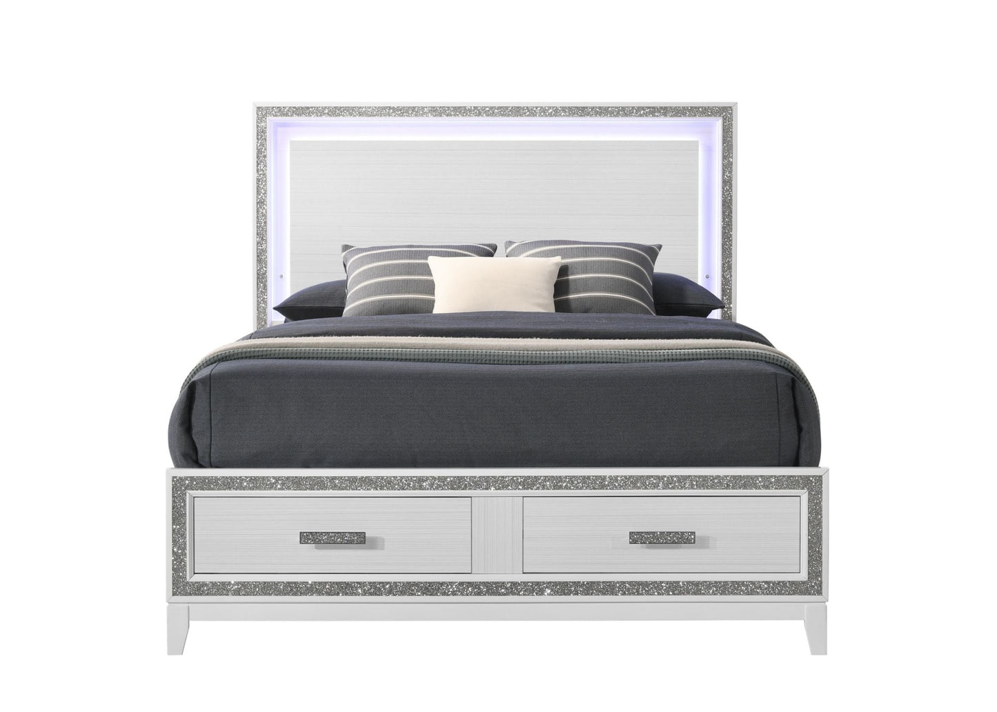 Haiden Eastern King LED Bed w/Storage in White - Divine Heart L.A.