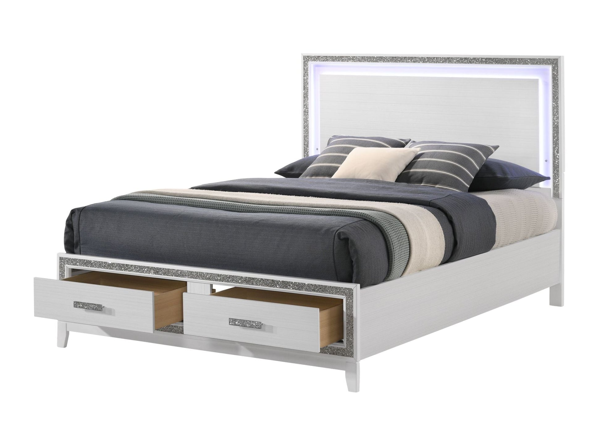 Haiden Eastern King LED Bed w/Storage in White - Divine Heart L.A.