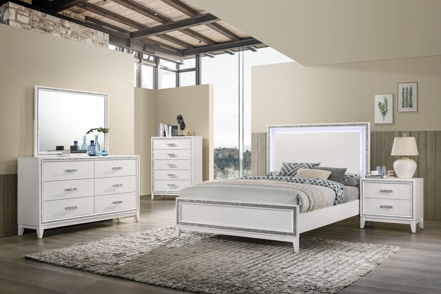 Haiden LED Queen Bed in White - Divine Heart L.A.