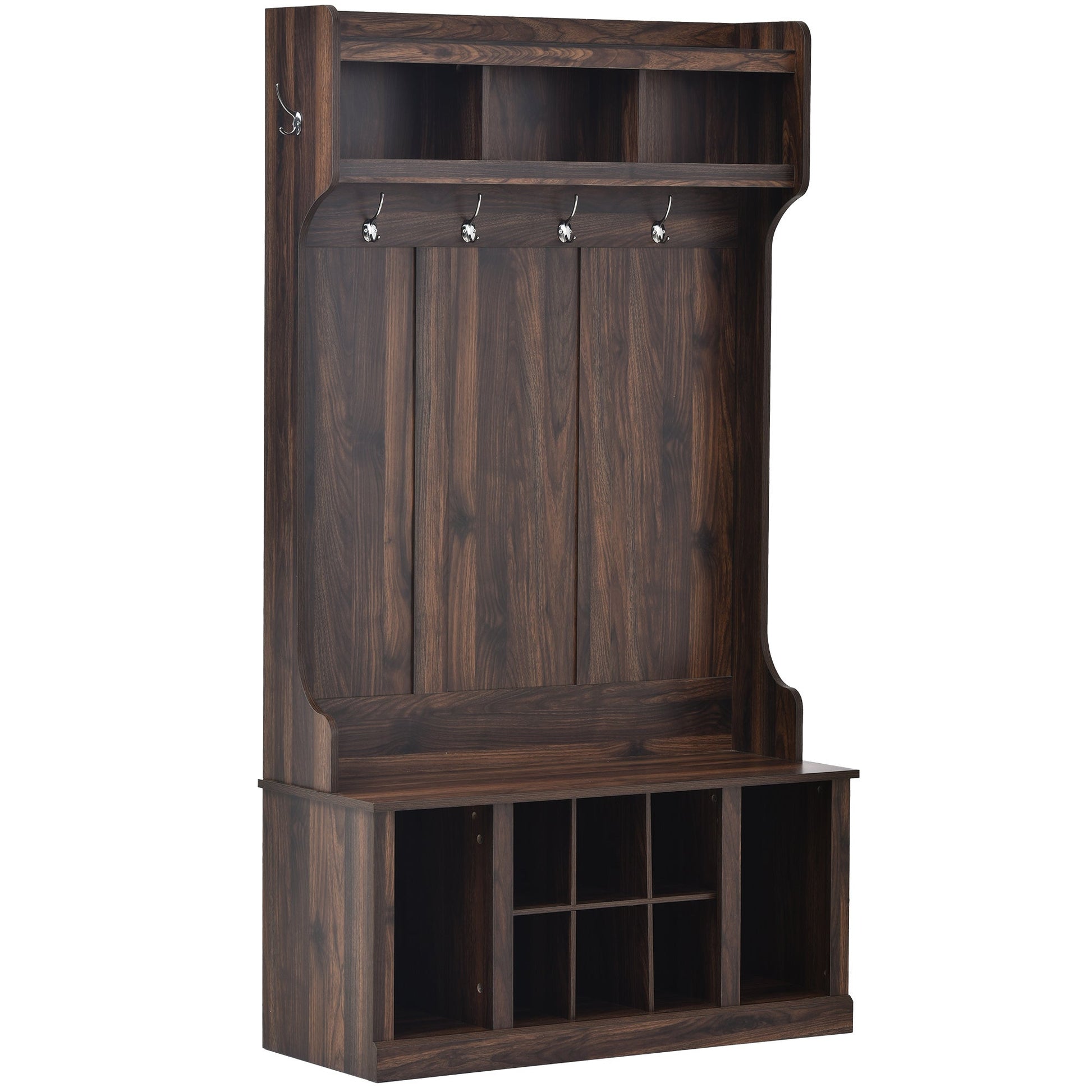 Hall Tree with 6 Hooks , Coat Hanger, Entryway Bench, Storage Bench, 3-in-1 Design, 39.4INCH, for Entrance, Hallway - Divine Heart L.A.