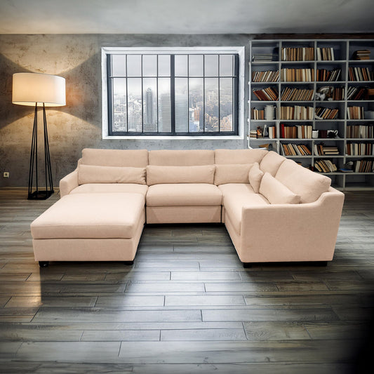 Hampshire Unbleached Linen Modular 5 Piece Sectional - Divine Heart L.A.