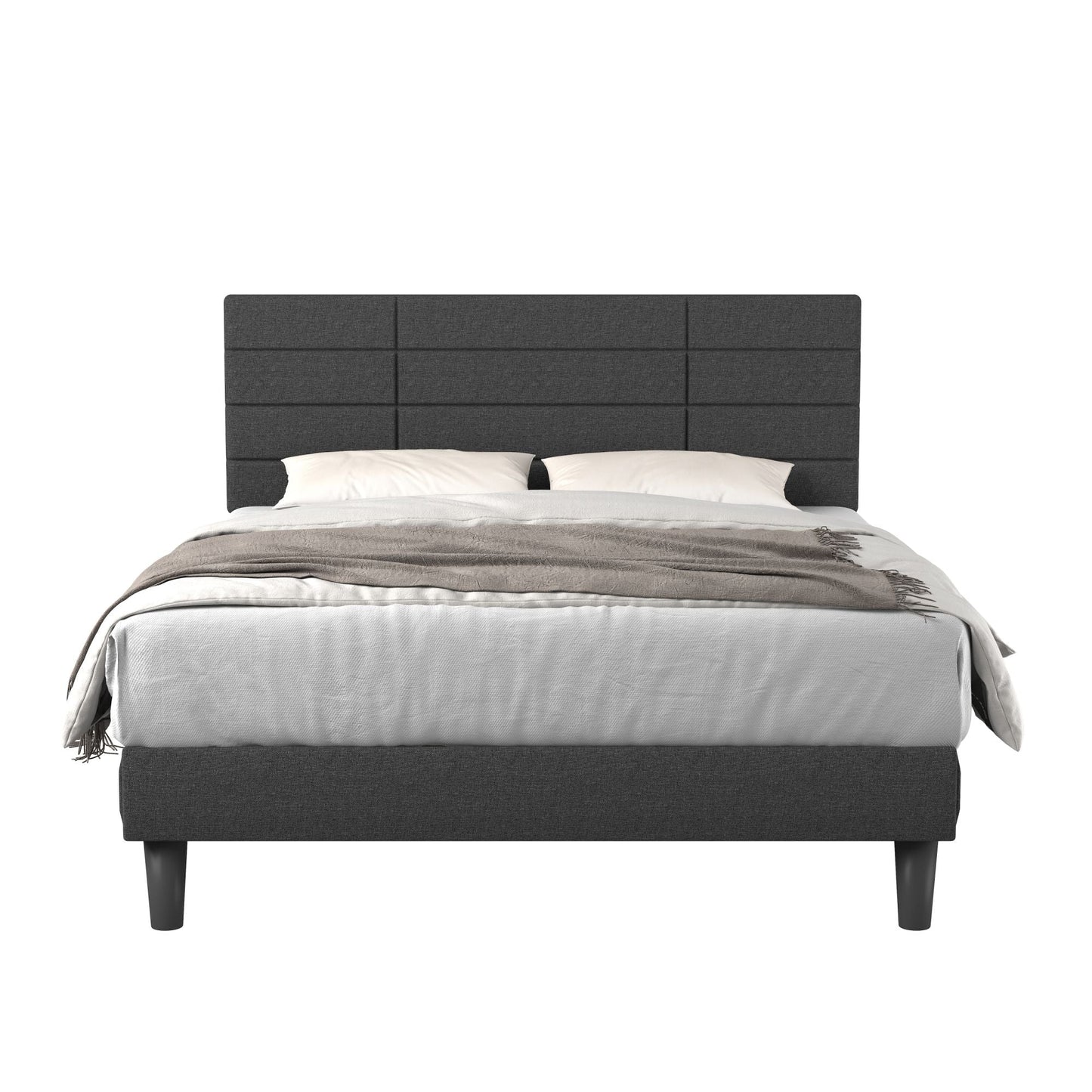 Hayes King Size Bed Frame with Upholstered Headboard and Wooden Slats - Divine Heart L.A.