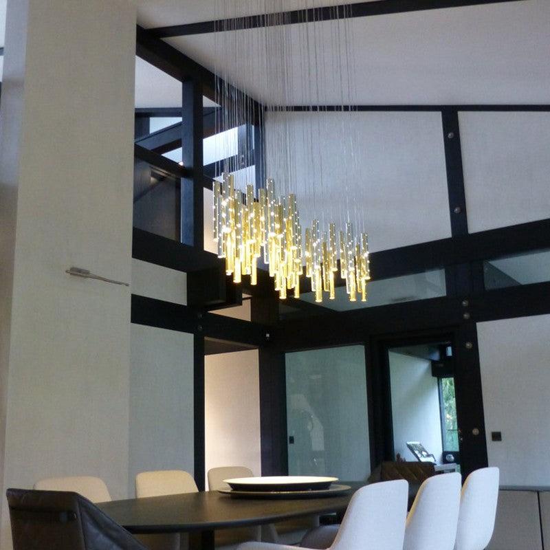 Heavy Rainfall Modern Luxury 6 pc Hollow Metal Tube Chandelier - Divine Heart L.A.