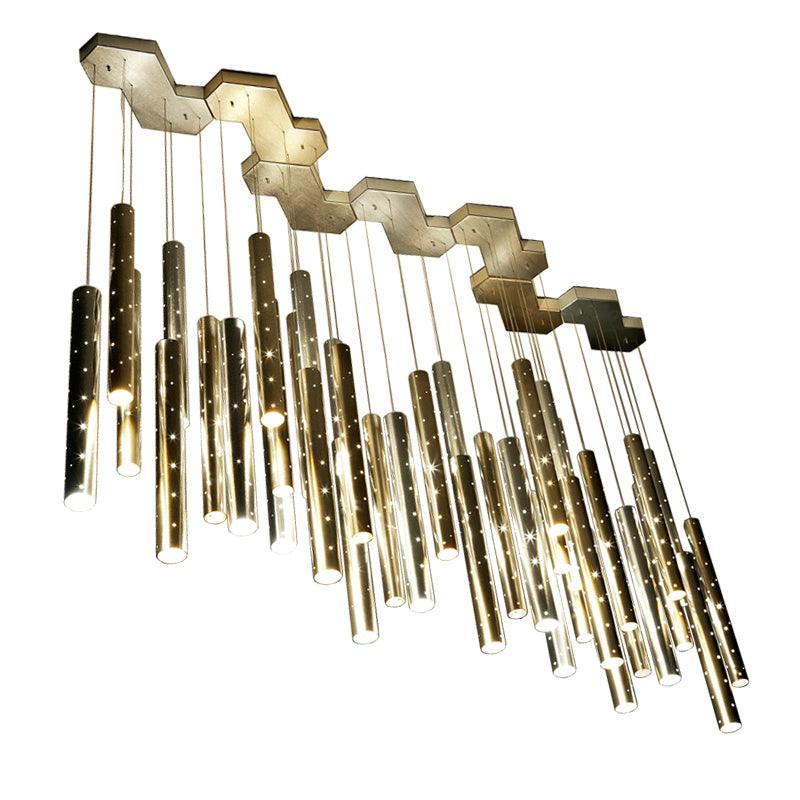 Heavy Rainfall Modern Luxury 6 pc Hollow Metal Tube Chandelier - Divine Heart L.A.