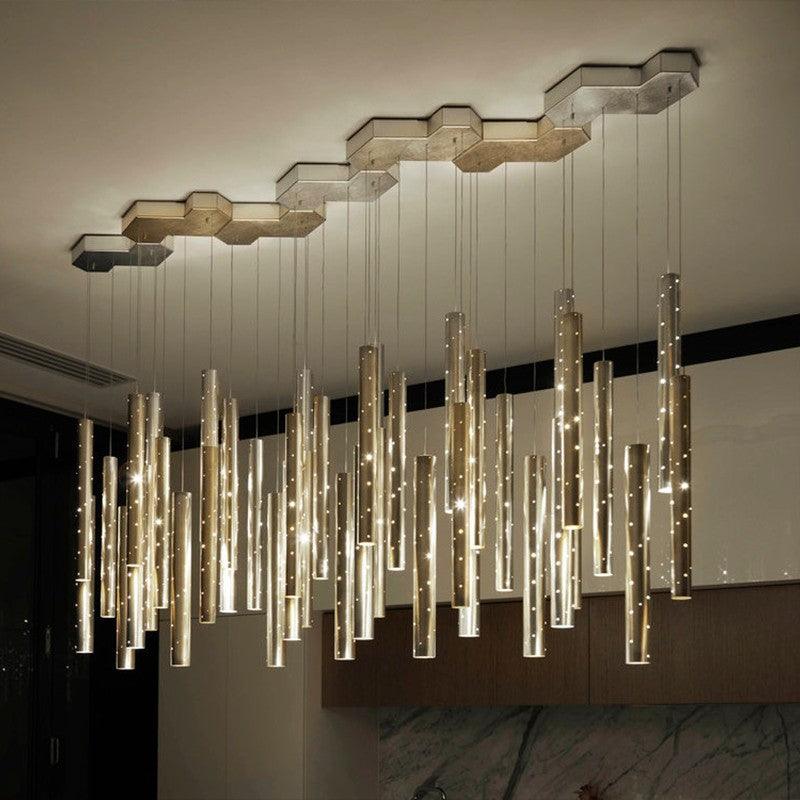 Heavy Rainfall Modern Luxury 6 pc Hollow Metal Tube Chandelier - Divine Heart L.A.