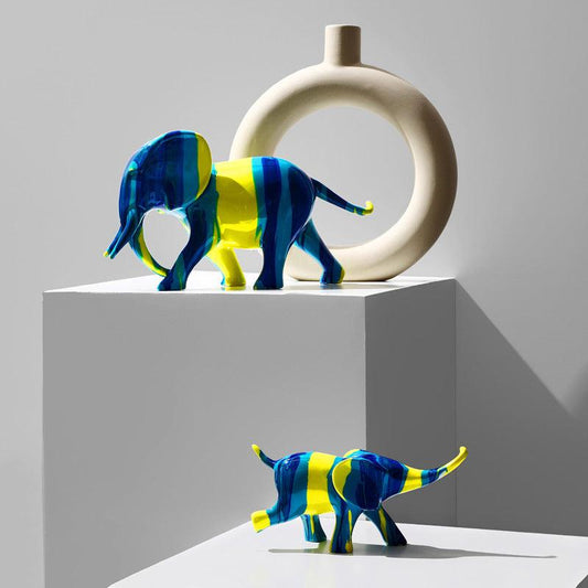 Hey Little Guys Water Elephant Pair of Figurines in Blue and Yellow - Divine Heart L.A.