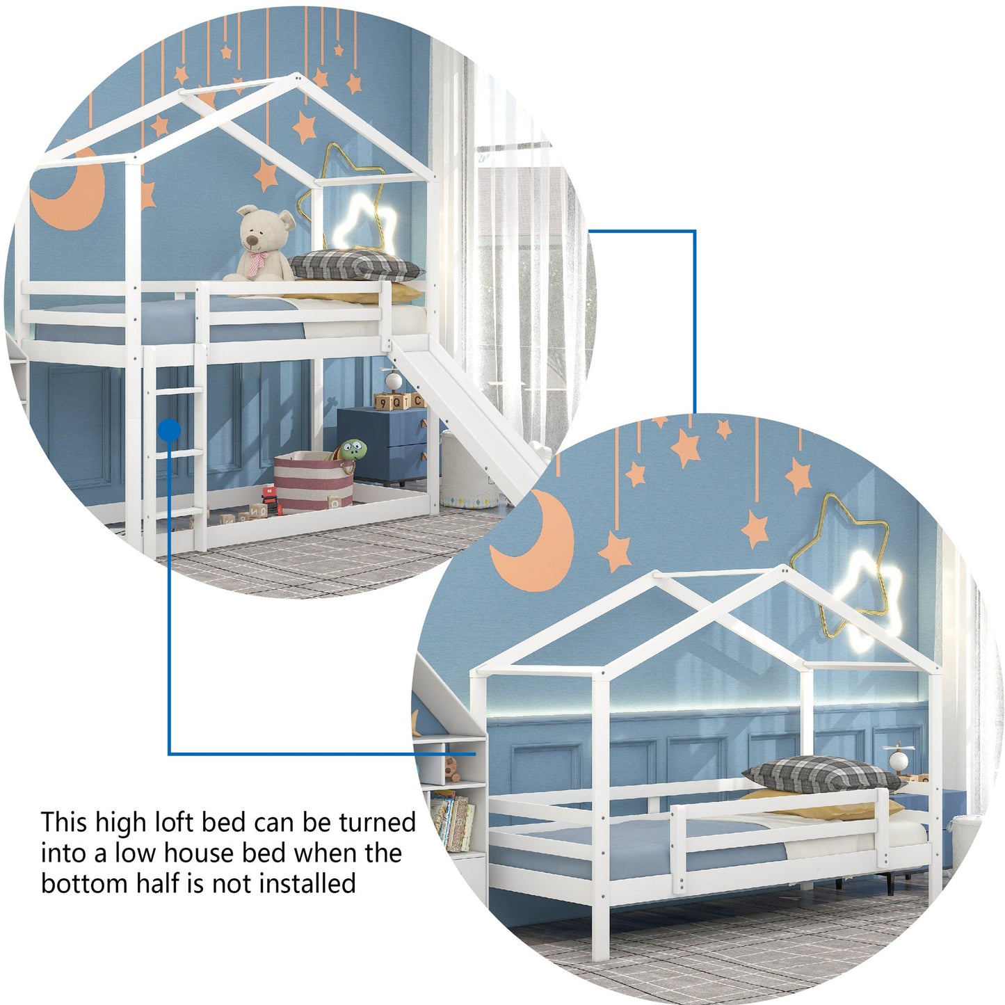 High Loft Twin Bed with Roof, Slide and Ladder - Divine Heart L.A.