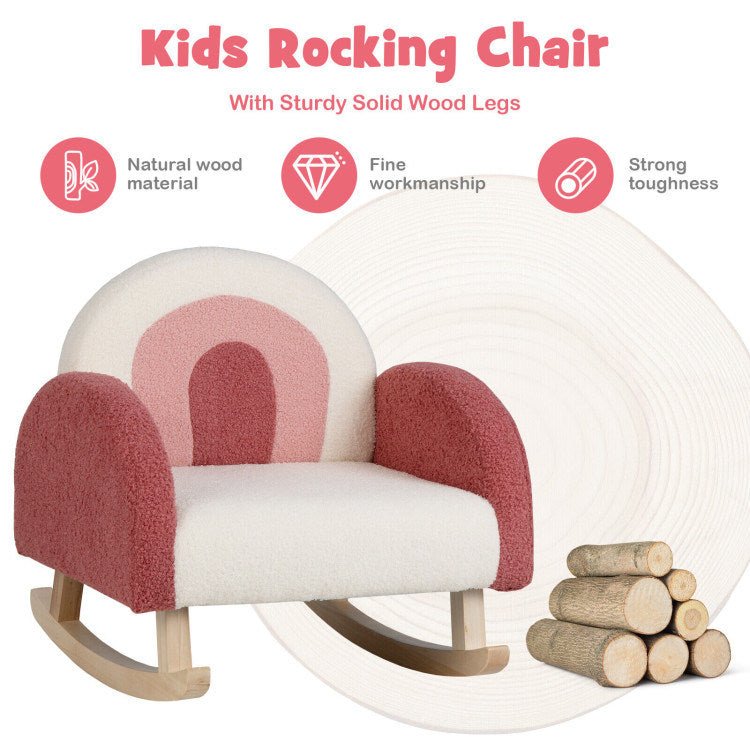 Kids Rocking Chair Children Velvet Upholstered Sofa with Solid Wood Legs - Divine Heart L.A.