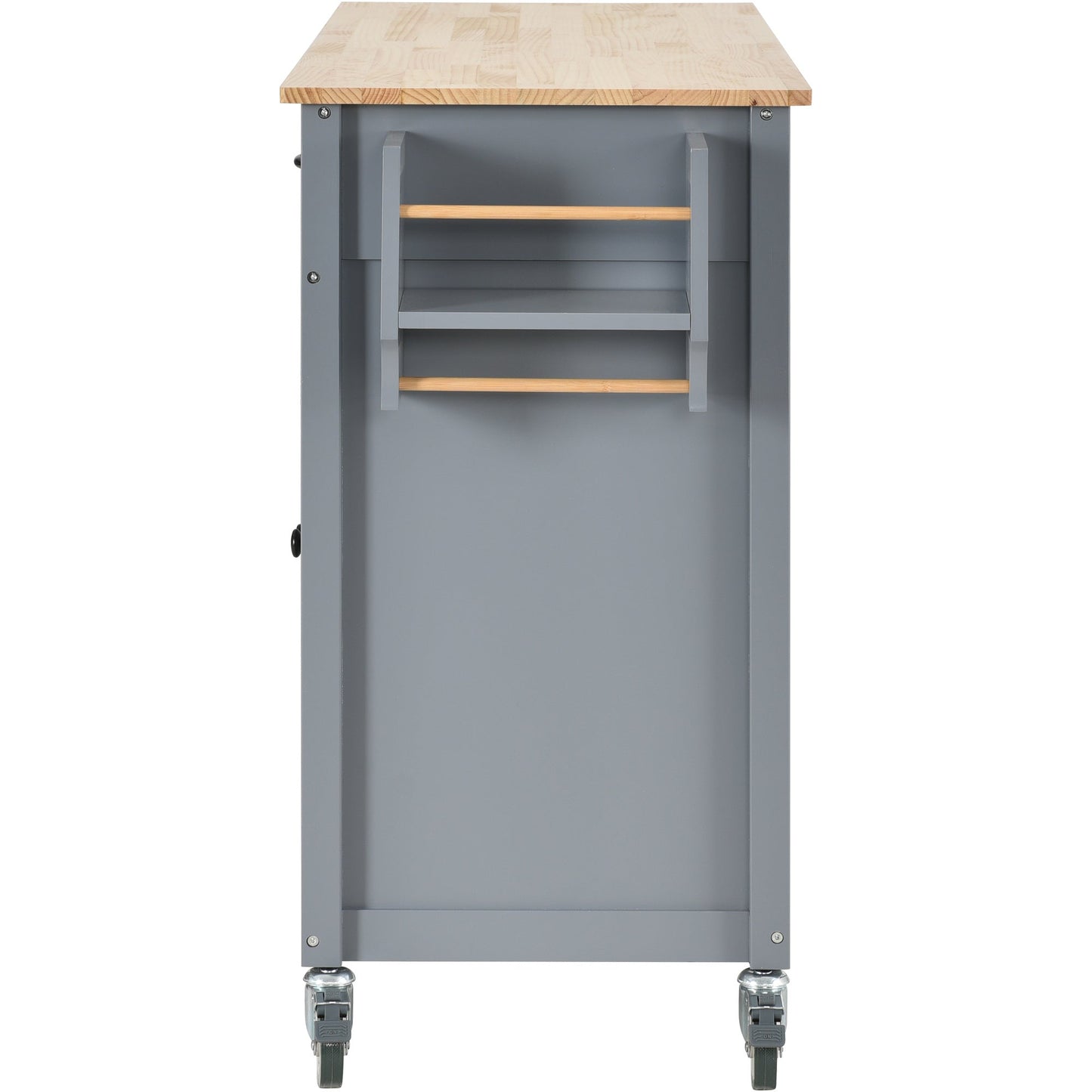 Kitchen Island Cart with Solid Wood Top and Locking Wheels,54.3 Inch Width,4 Door Cabinet and Two Drawers,Spice Rack, Towel Rack (Grey Blue) - Divine Heart L.A.