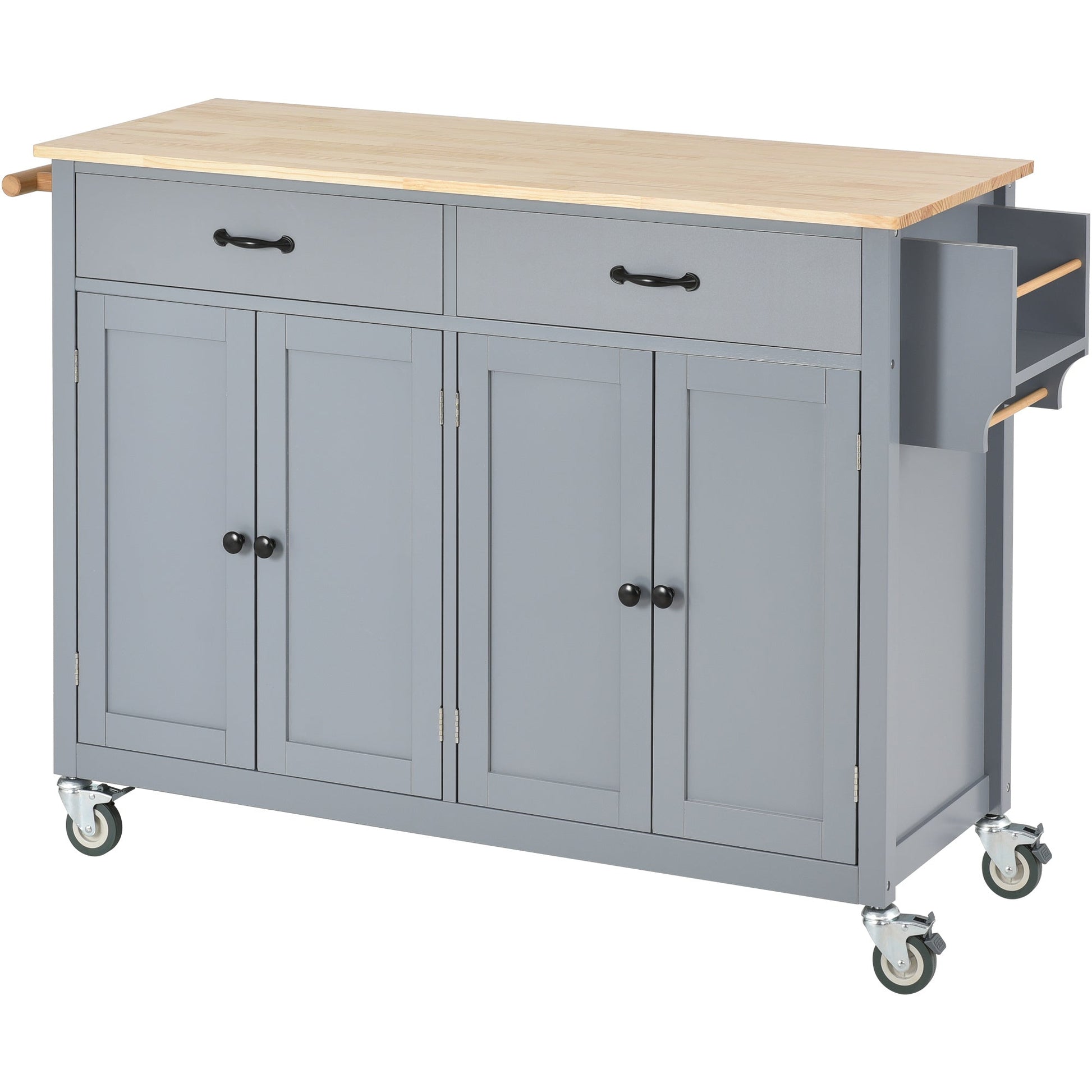 Kitchen Island Cart with Solid Wood Top and Locking Wheels,54.3 Inch Width,4 Door Cabinet and Two Drawers,Spice Rack, Towel Rack (Grey Blue) - Divine Heart L.A.