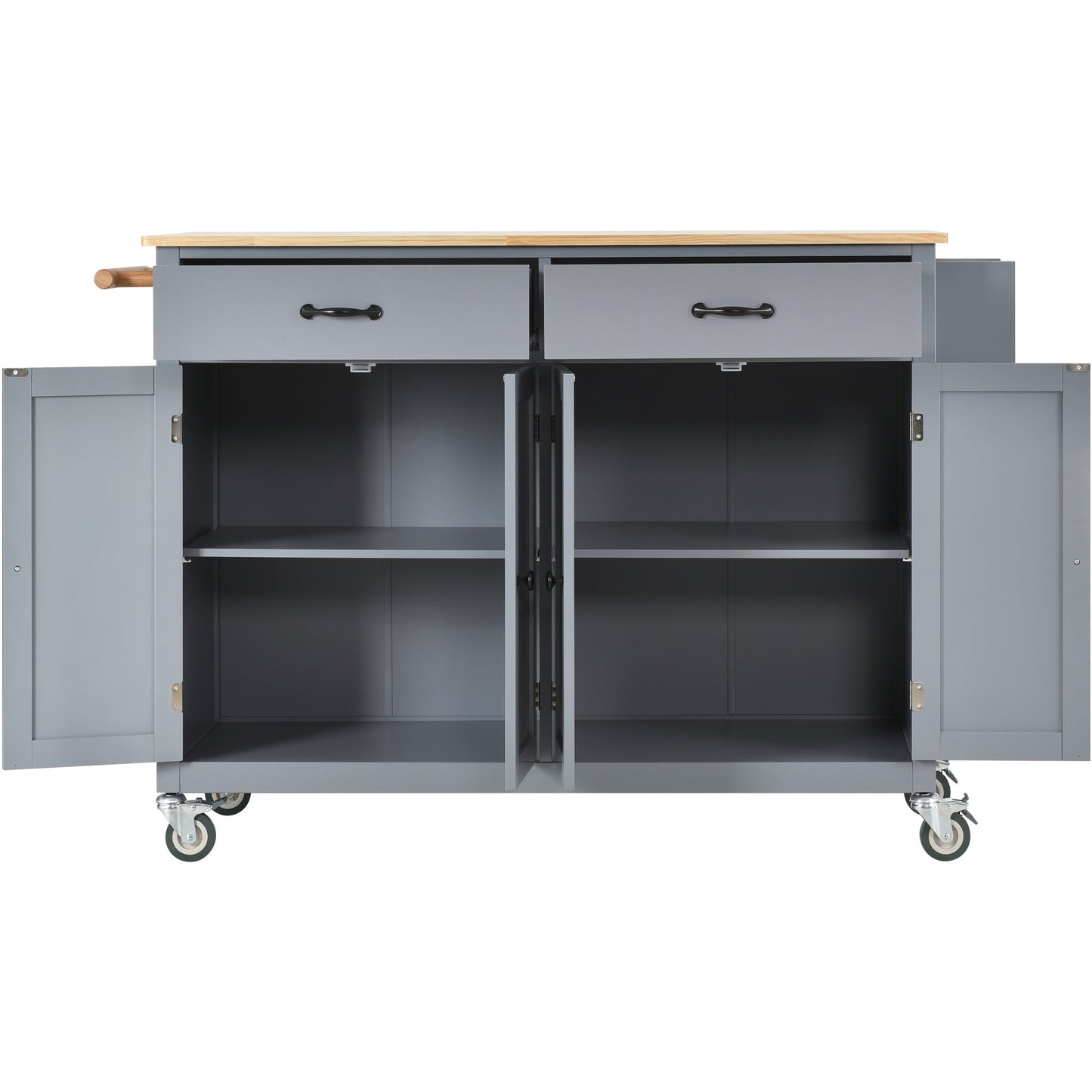 Kitchen Island Cart with Solid Wood Top and Locking Wheels,54.3 Inch Width,4 Door Cabinet and Two Drawers,Spice Rack, Towel Rack (Grey Blue) - Divine Heart L.A.