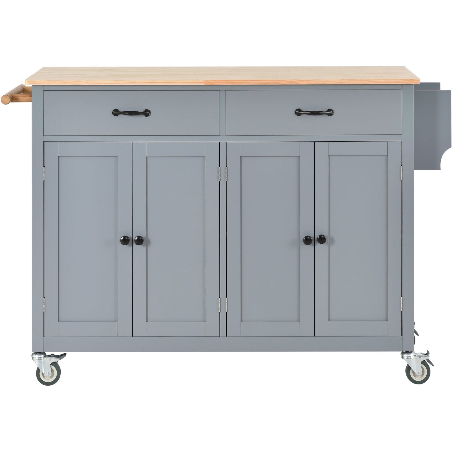 Kitchen Island Cart with Solid Wood Top and Locking Wheels,54.3 Inch Width,4 Door Cabinet and Two Drawers,Spice Rack, Towel Rack (Grey Blue) - Divine Heart L.A.