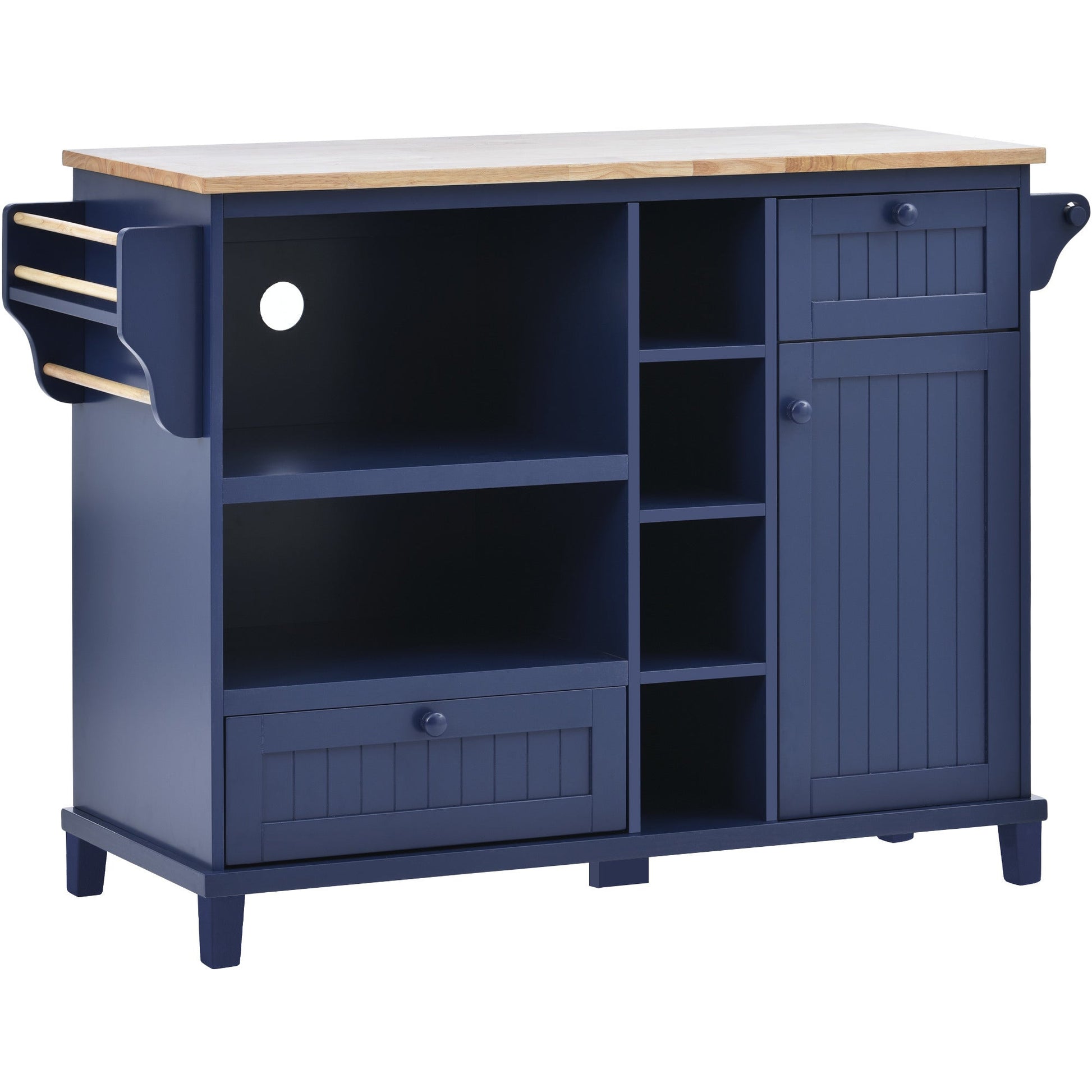 Kitchen Island Cart with Storage Cabinet and Two Locking Wheels,Solid wood desktop,Microwave cabinet,Floor Standing Buffet Server Sideboard for Kitchen Room,Dining Room,, Bathroom(Dark blue) - Divine Heart L.A.