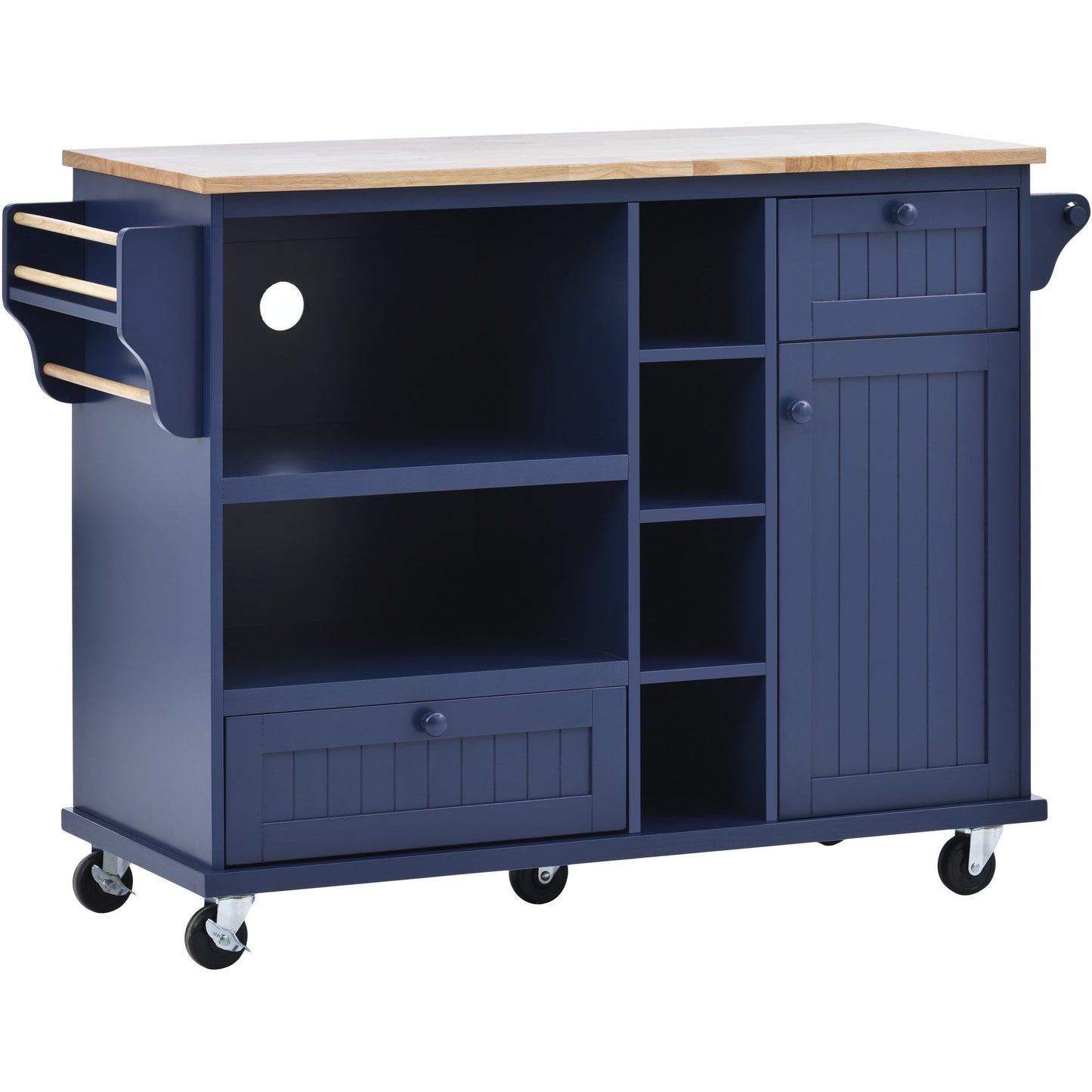 Kitchen Island Cart with Storage Cabinet and Two Locking Wheels,Solid wood desktop,Microwave cabinet,Floor Standing Buffet Server Sideboard for Kitchen Room,Dining Room,, Bathroom(Dark blue) - Divine Heart L.A.