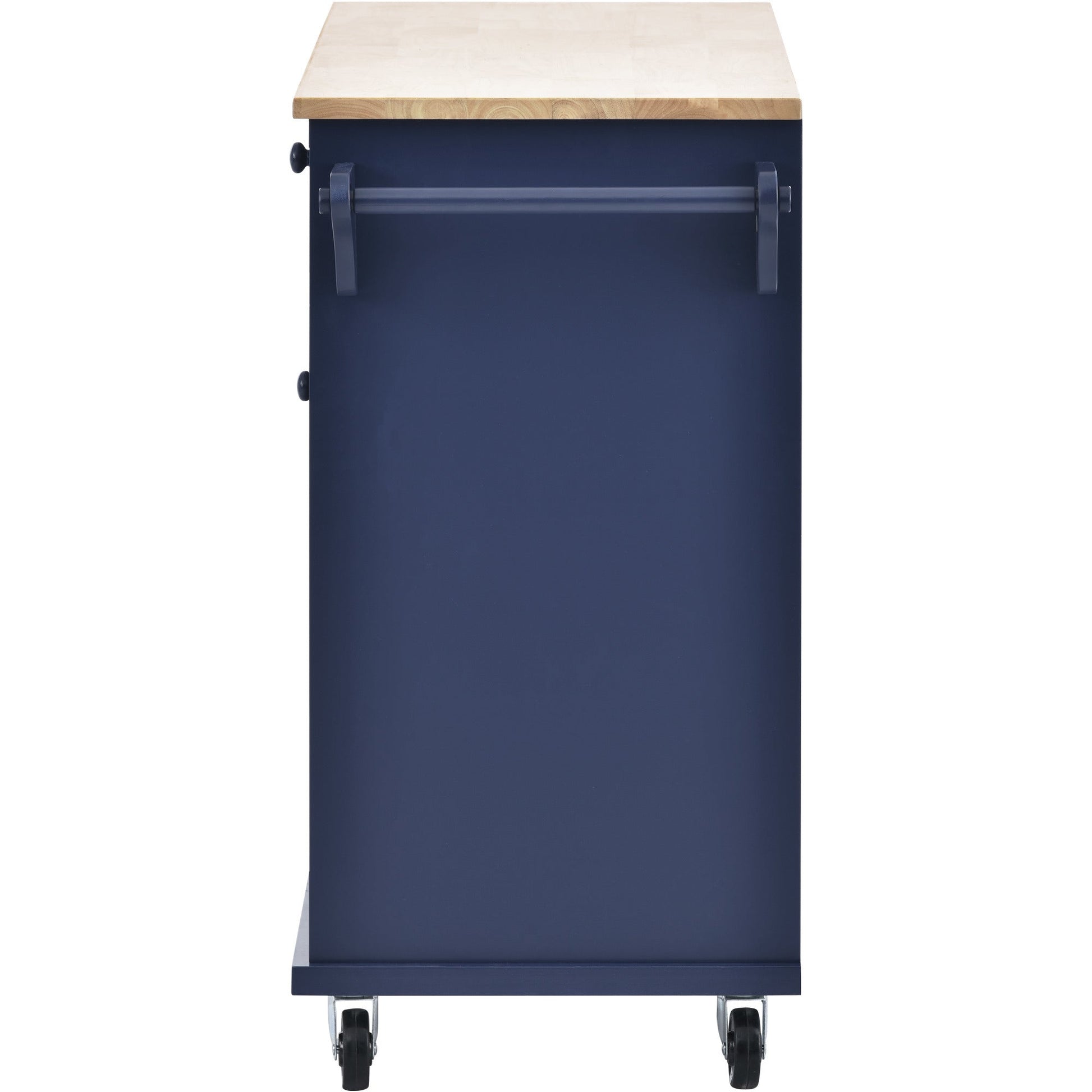 Kitchen Island Cart with Storage Cabinet and Two Locking Wheels,Solid wood desktop,Microwave cabinet,Floor Standing Buffet Server Sideboard for Kitchen Room,Dining Room,, Bathroom(Dark blue) - Divine Heart L.A.