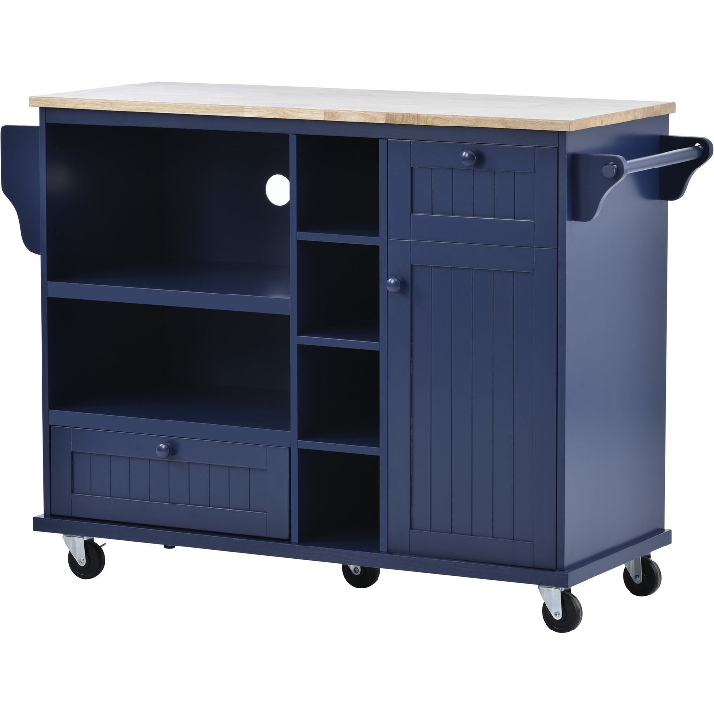 Kitchen Island Cart with Storage Cabinet and Two Locking Wheels,Solid wood desktop,Microwave cabinet,Floor Standing Buffet Server Sideboard for Kitchen Room,Dining Room,, Bathroom(Dark blue) - Divine Heart L.A.