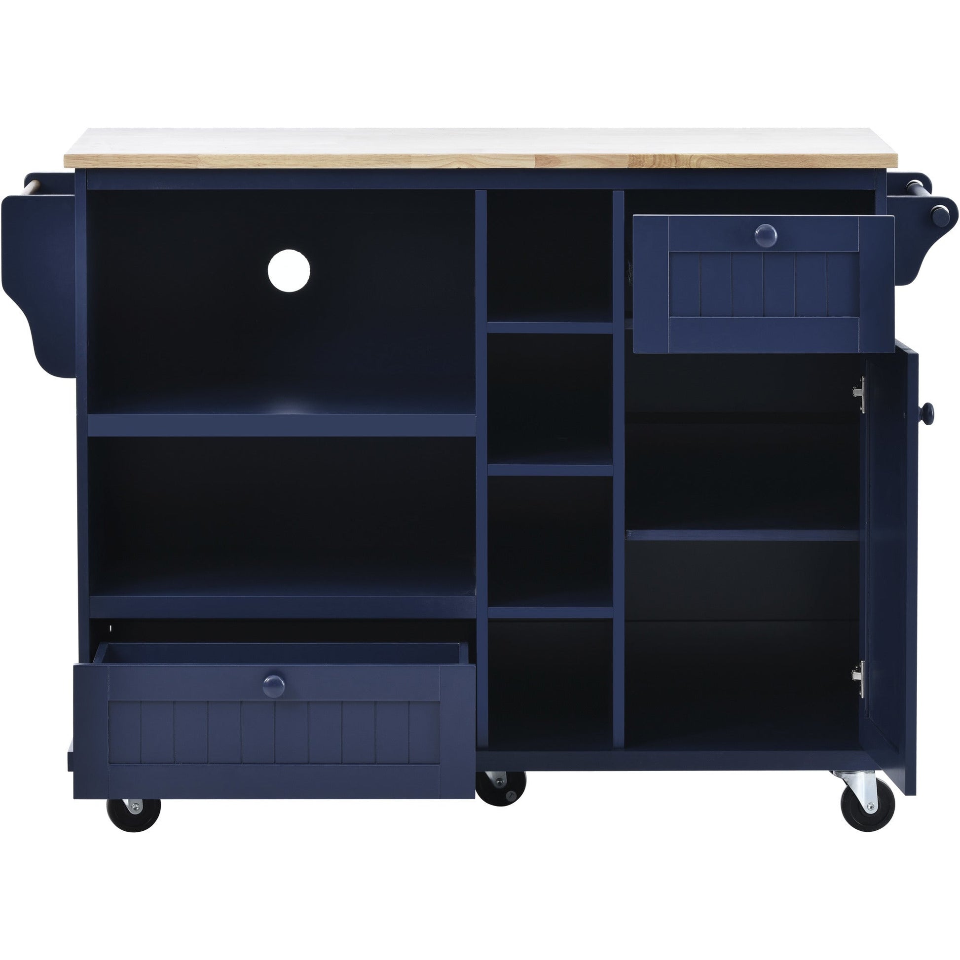 Kitchen Island Cart with Storage Cabinet and Two Locking Wheels,Solid wood desktop,Microwave cabinet,Floor Standing Buffet Server Sideboard for Kitchen Room,Dining Room,, Bathroom(Dark blue) - Divine Heart L.A.