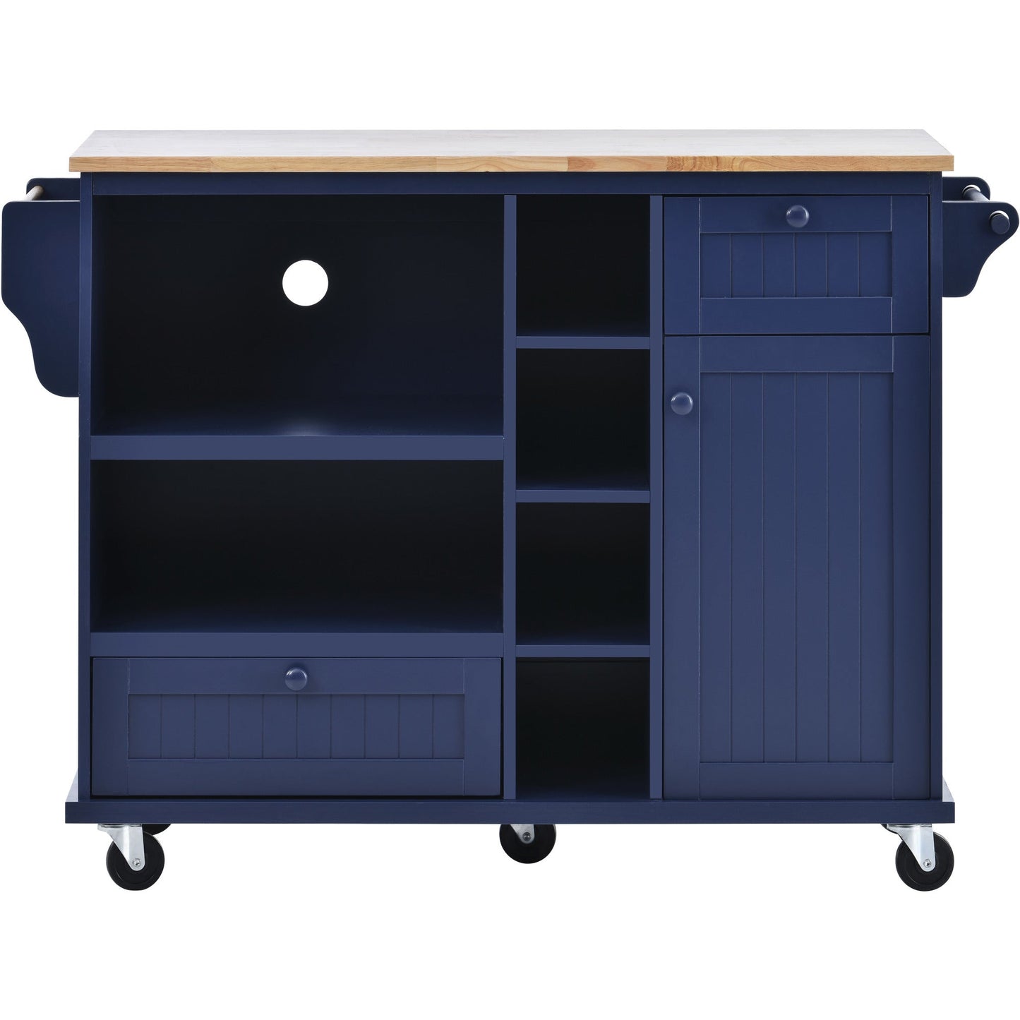 Kitchen Island Cart with Storage Cabinet and Two Locking Wheels,Solid wood desktop,Microwave cabinet,Floor Standing Buffet Server Sideboard for Kitchen Room,Dining Room,, Bathroom(Dark blue) - Divine Heart L.A.