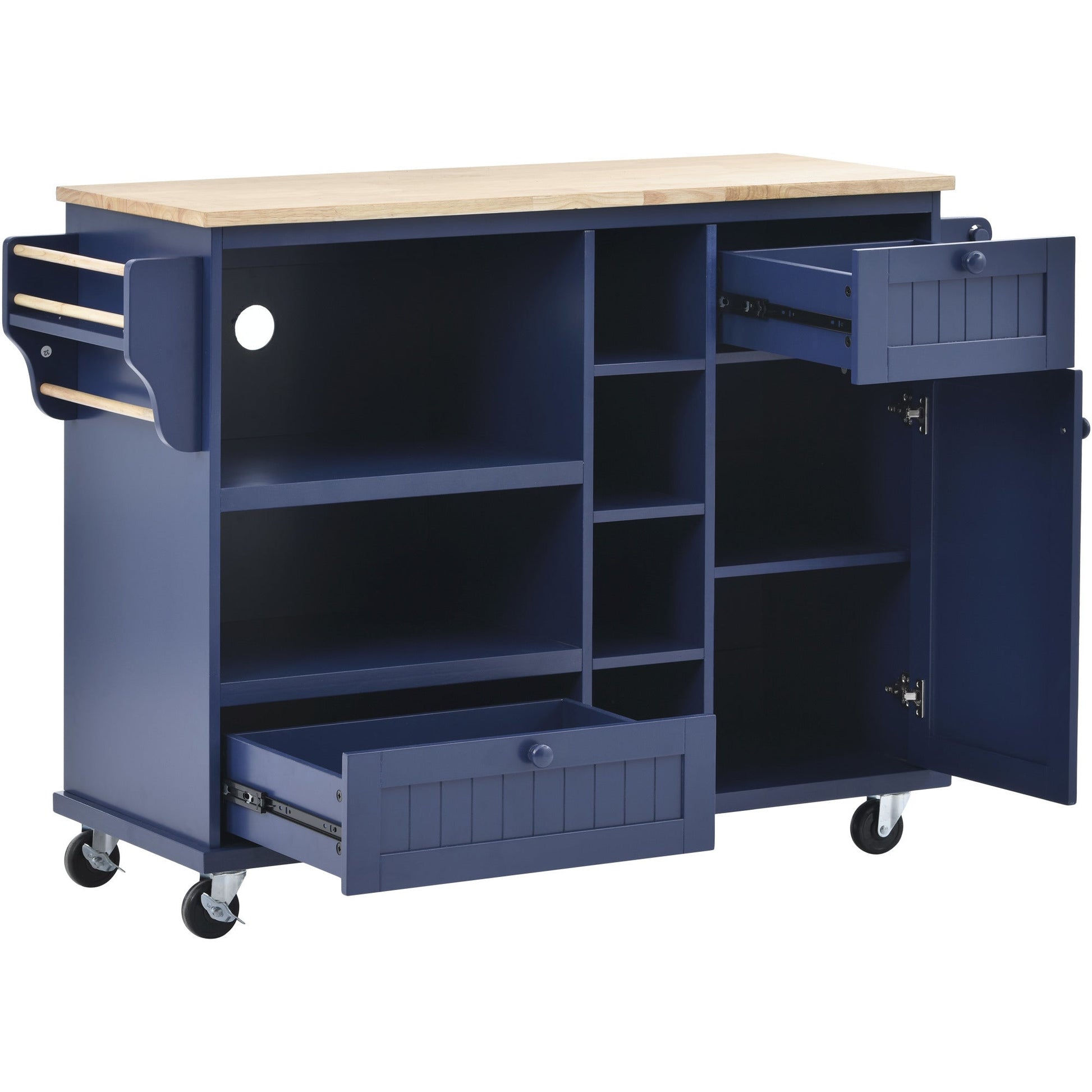 Kitchen Island Cart with Storage Cabinet and Two Locking Wheels,Solid wood desktop,Microwave cabinet,Floor Standing Buffet Server Sideboard for Kitchen Room,Dining Room,, Bathroom(Dark blue) - Divine Heart L.A.