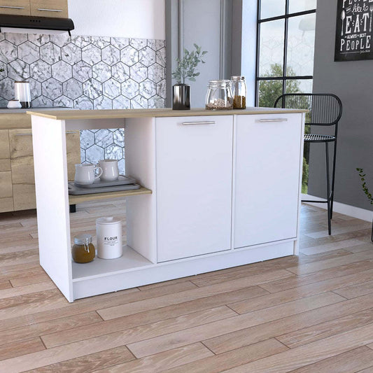 Kitchen Island Padua, Four Open Shelves, Light Oak / White Finish - Divine Heart L.A.