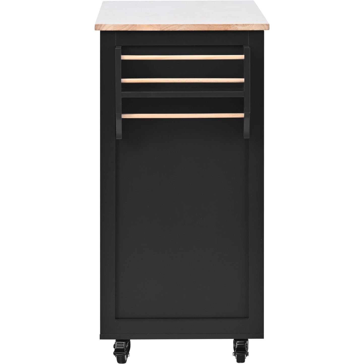 K&K Store Kitchen Cart with Rubber Wood Countertop , Kitchen Island has 8 Handle-Free Drawers Including a Flatware Organizer and 5 Wheels for Kitchen Dinning Room, Black - Divine Heart L.A.