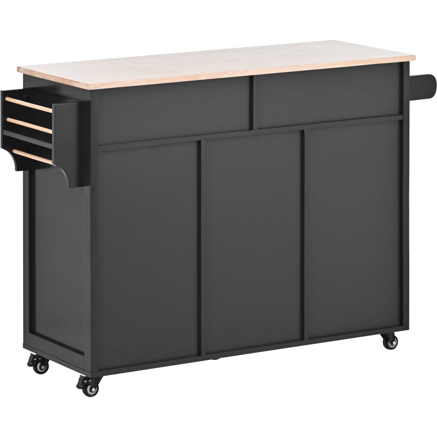 K&K Store Kitchen Cart with Rubber Wood Countertop , Kitchen Island has 8 Handle-Free Drawers Including a Flatware Organizer and 5 Wheels for Kitchen Dinning Room, Black - Divine Heart L.A.