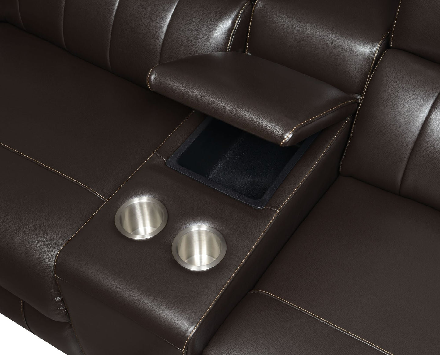 Leather Power Reclining Sectional - Top-Grain Leather, Transitional Styling, Espresso Color, Power Features, USB Charging - Divine Heart L.A.