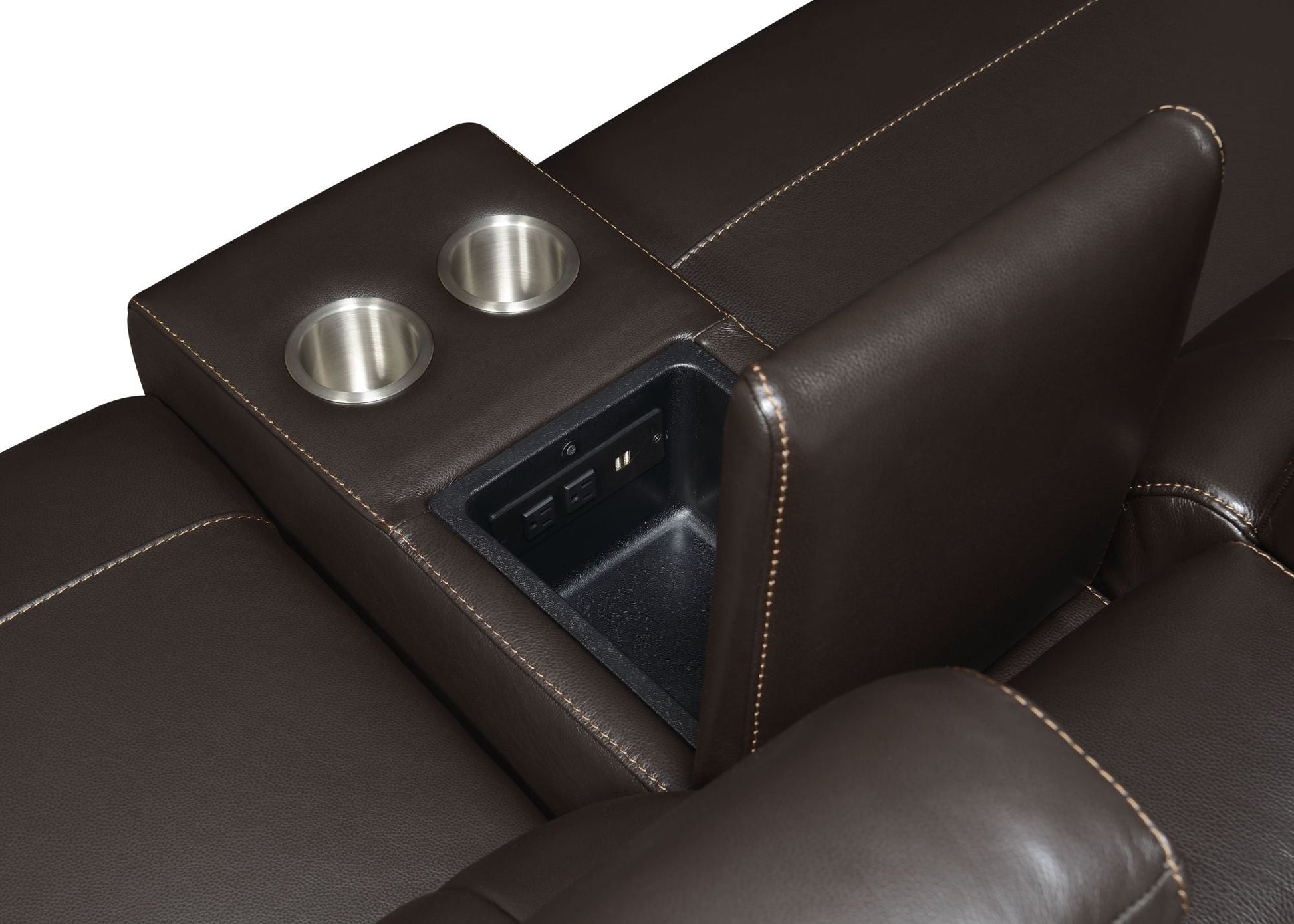 Leather Power Reclining Sectional - Top-Grain Leather, Transitional Styling, Espresso Color, Power Features, USB Charging - Divine Heart L.A.