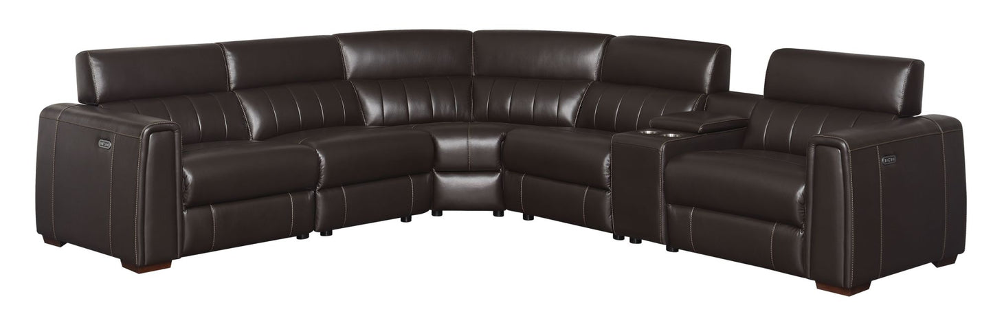 Leather Power Reclining Sectional - Top-Grain Leather, Transitional Styling, Espresso Color, Power Features, USB Charging - Divine Heart L.A.