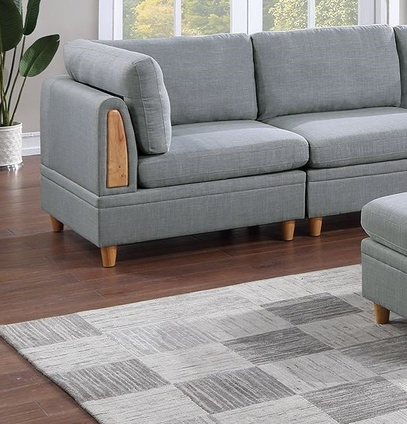 Living Room Furniture 7pc Modular Sofa Set Light Grey Dorris Fabric Couch 4x Corner Wedges 2x Armless Chair And 1x Ottoman - Divine Heart L.A.