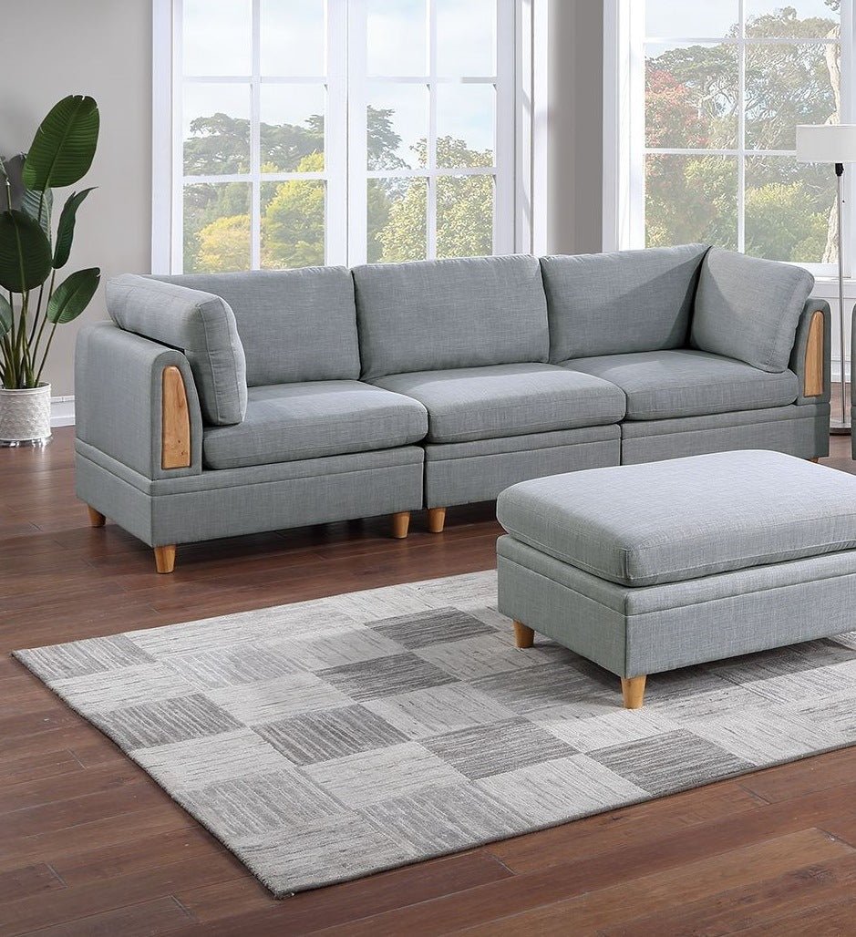 Living Room Furniture 7pc Modular Sofa Set Light Grey Dorris Fabric Couch 4x Corner Wedges 2x Armless Chair And 1x Ottoman - Divine Heart L.A.