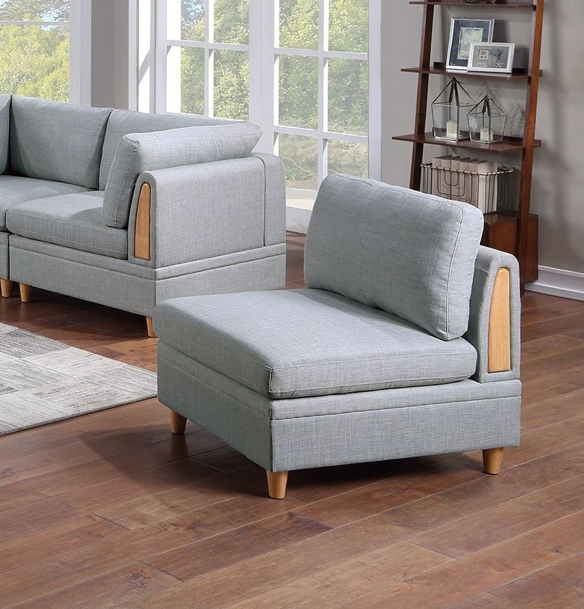 Living Room Furniture 7pc Modular Sofa Set Light Grey Dorris Fabric Couch 4x Corner Wedges 2x Armless Chair And 1x Ottoman - Divine Heart L.A.