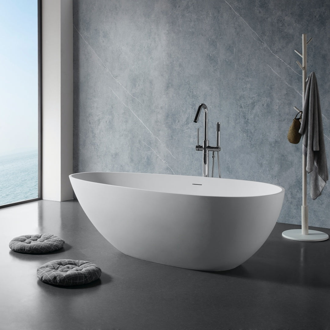 Luxury Handcrafted Stone Resin Freestanding Soaking Bathtub with Overflow in Matte White, cUPC Certified - 24S02 - 67MW - Divine Heart L.A.