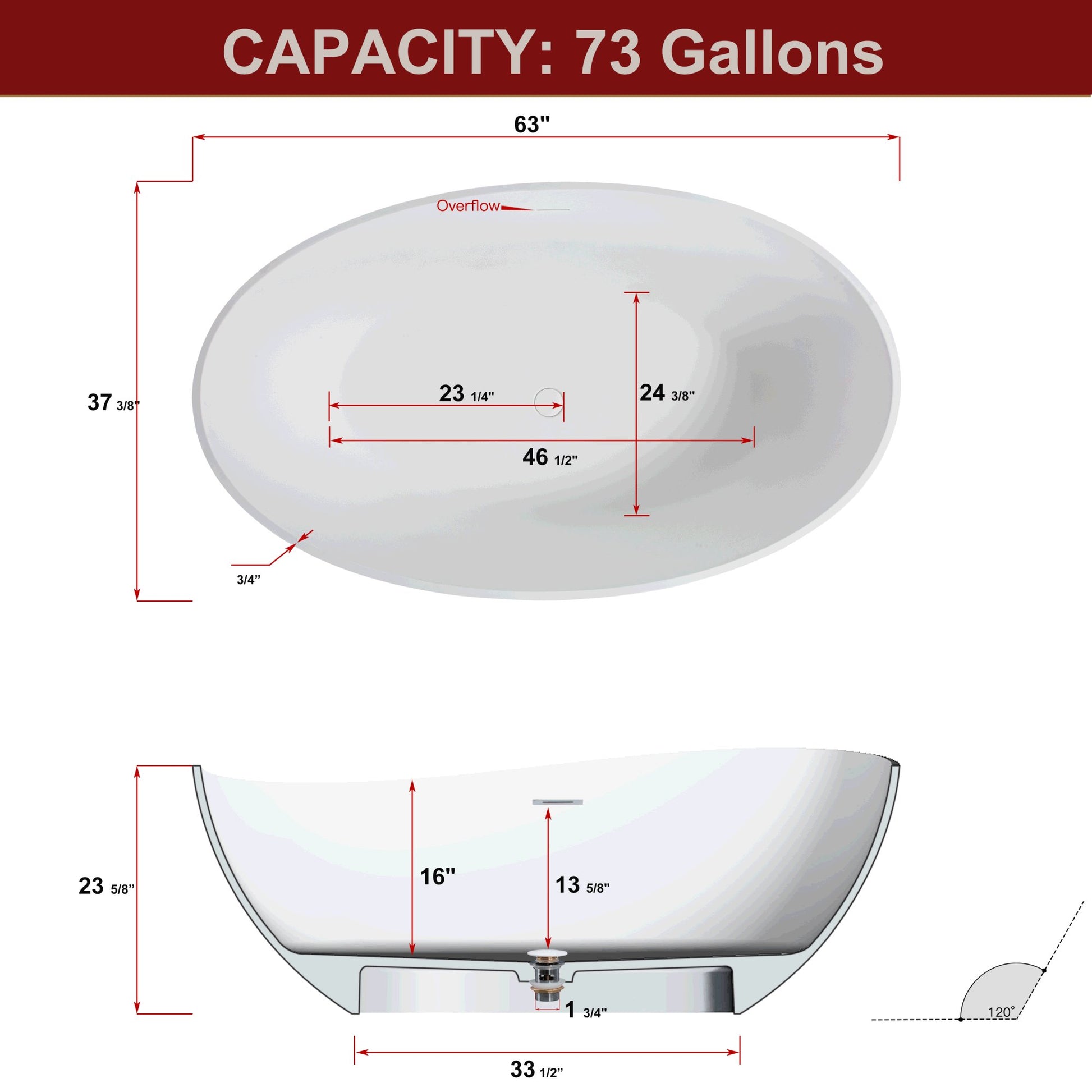 Luxury Matte White Solid Surface Stone Resin Freestanding Soaking Bathtub with Overflow, cUPC Certified - 63*37.5 22S05 - 63 - 1 - Divine Heart L.A.