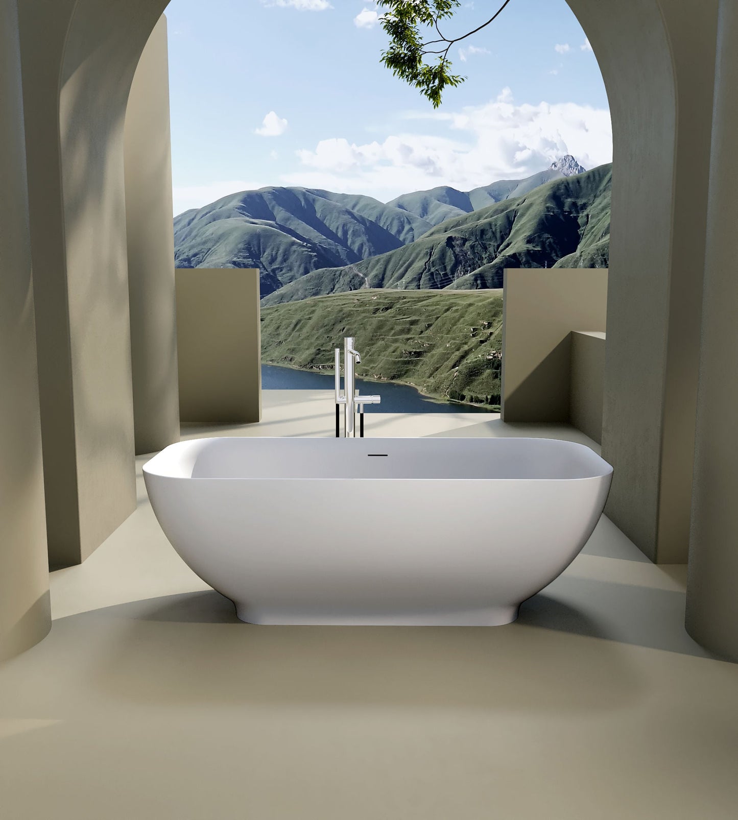 Luxury Solid Surface Freestanding Soaking Bathtub with Overflow and Drain in Matte White, cUPC Certified - 67*29.5 22S04 - 67 - Divine Heart L.A.