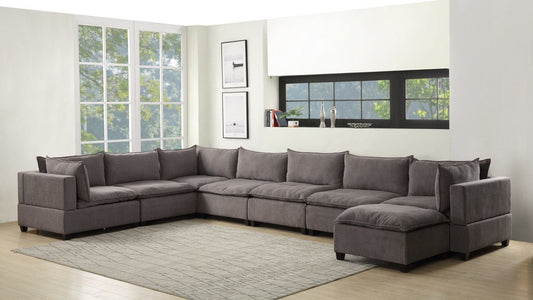 Madison 194" Light Gray Fabric 8 Piece Modular Sectional Sofa Chaise - Divine Heart L.A.