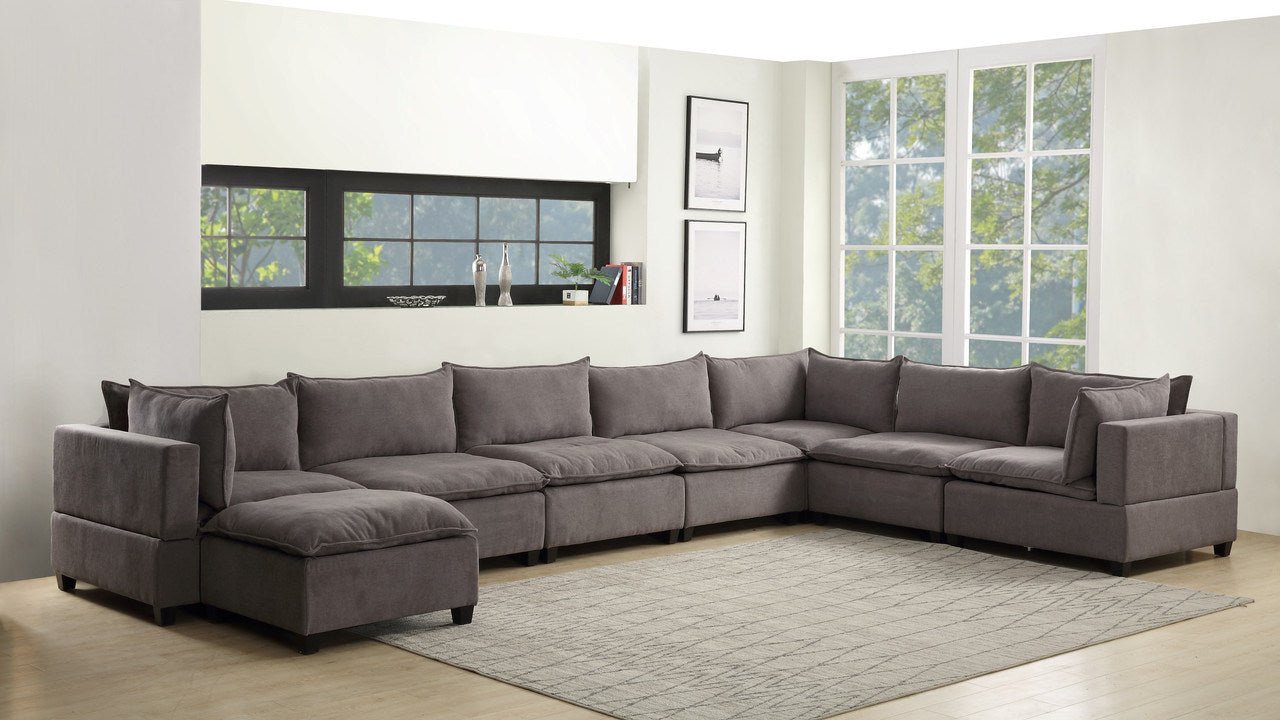 Madison 194" Light Gray Fabric 8 Piece Modular Sectional Sofa Chaise - Divine Heart L.A.