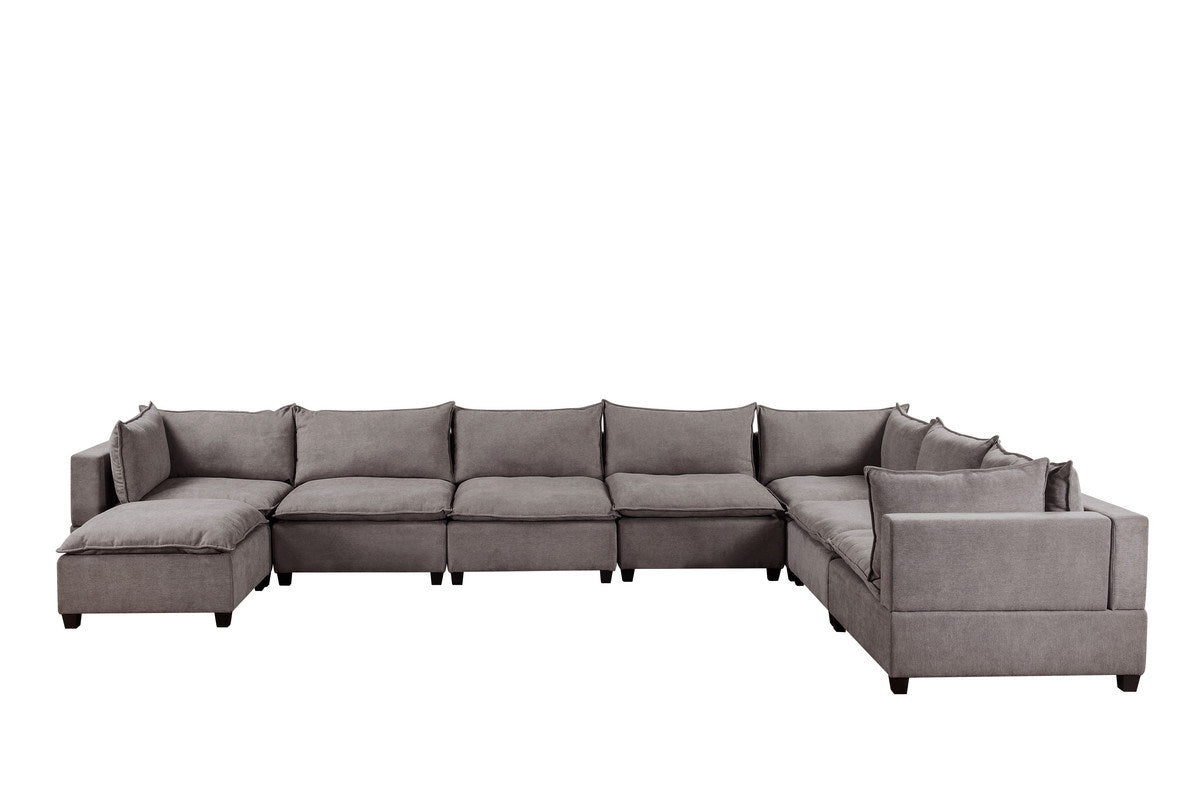 Madison 194" Light Gray Fabric 8 Piece Modular Sectional Sofa Chaise - Divine Heart L.A.