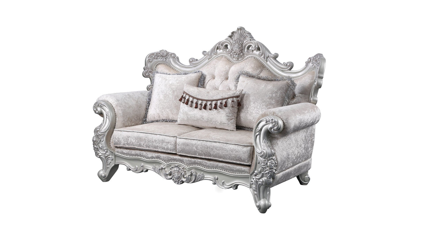 Melrose 2Pc Traditional Living room set in champagne with silver brush - Divine Heart L.A.