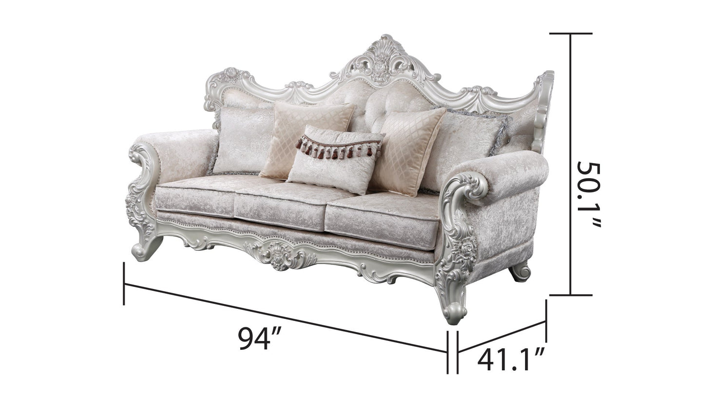 Melrose 2Pc Traditional Living room set in champagne with silver brush - Divine Heart L.A.