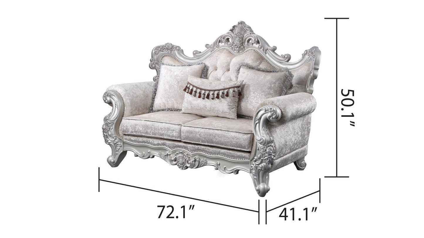 Melrose 2Pc Traditional Living room set in champagne with silver brush - Divine Heart L.A.