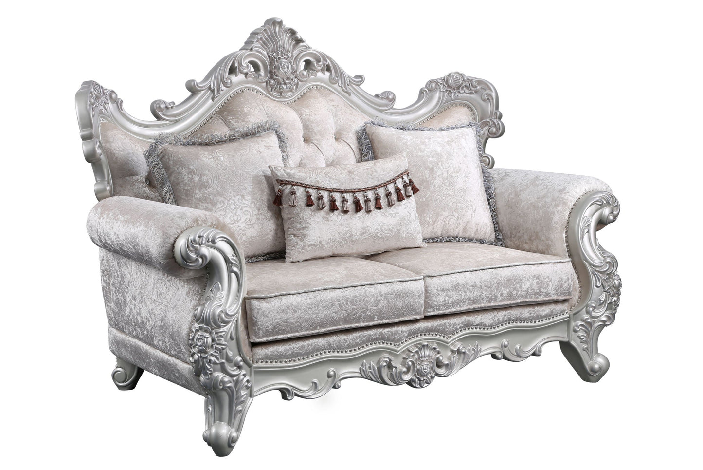 Melrose 2Pc Traditional Living room set in champagne with silver brush - Divine Heart L.A.