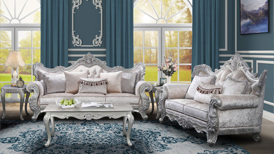 Melrose 2Pc Traditional Living room set in champagne with silver brush - Divine Heart L.A.