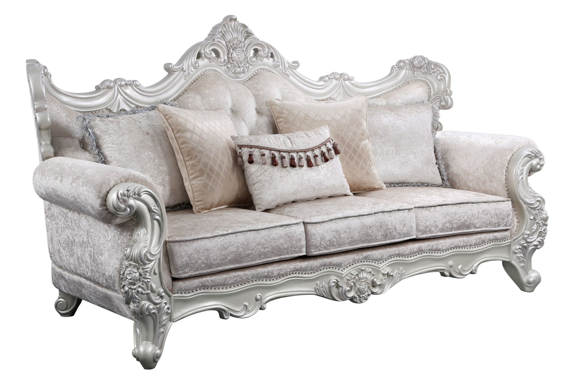 Melrose 2Pc Traditional Living room set in champagne with silver brush - Divine Heart L.A.