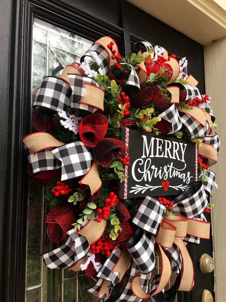 Merry Christmas Gingham & Burlap Wreath - Divine Heart L.A.